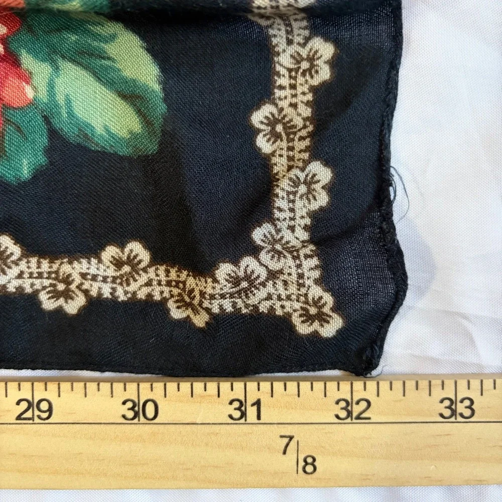 Vintage Laura Ashley‎ Silk Floral Scarf Black Red Rose Square Whimsigoth 32x32